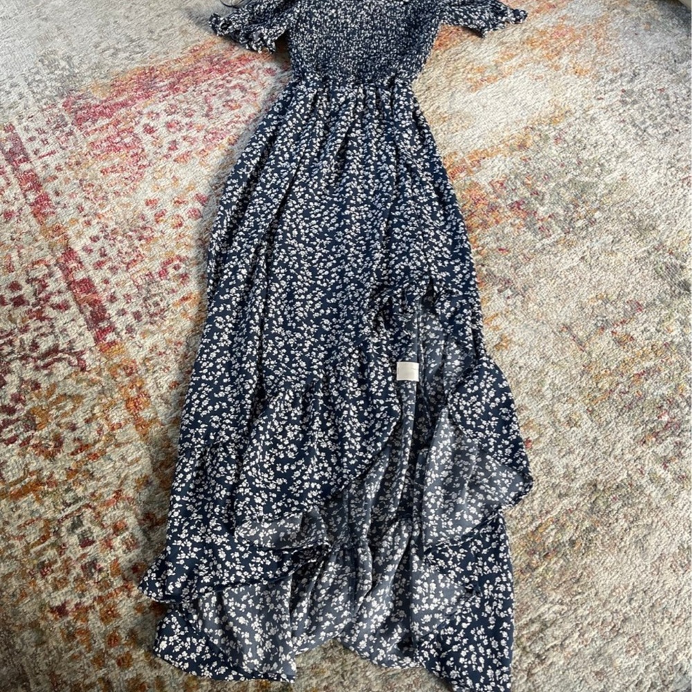 Francesca's Collections Blue and White Flutter Sleeve Sundress